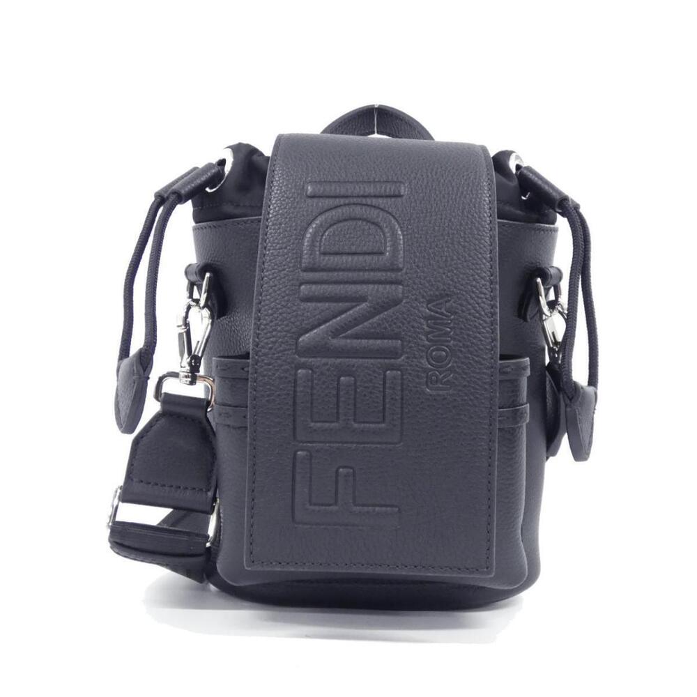 Fendi Strike shoulder bag black fullgrain leather embossed logo flap